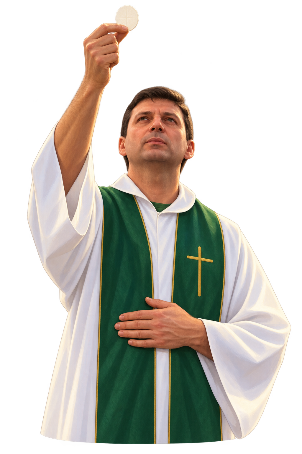 Ilustración del Padre Jorge Charreun elevando la hostia durante la consagración